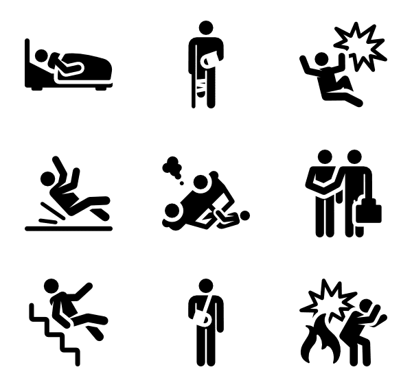 Pictograms of accidents, illness and hospital stays